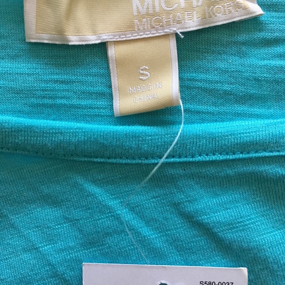 Turquoise top Michael Kors knit top short sleeve relaxed fit round neck - Picture 6 of 9